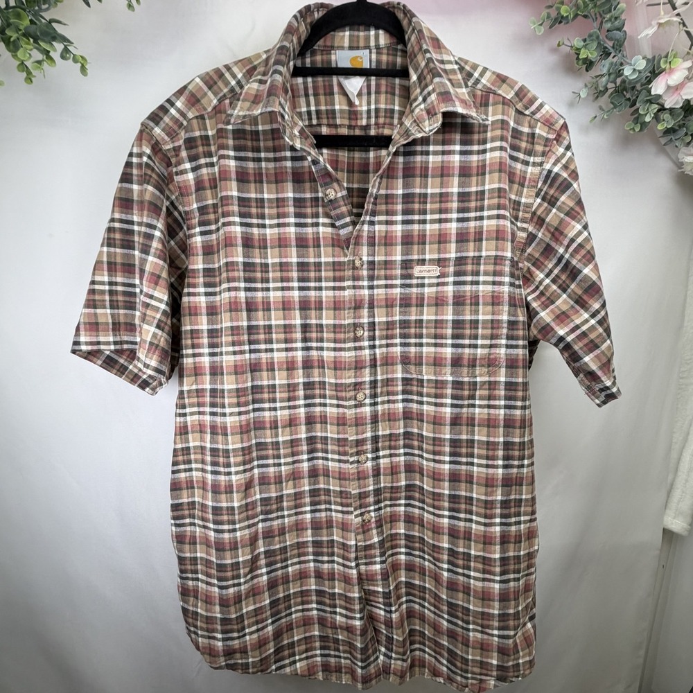 Carhartt Men's Shirt Adult XL Plaid Short Sleeve Button Up One Pocket